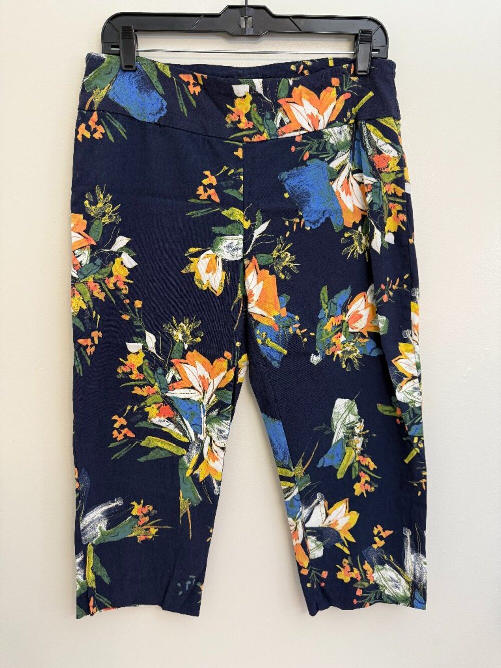 Zac and Rachel Womens Capri Pants 21" Length Dark Blue Print Pullon Size 10 FLAW